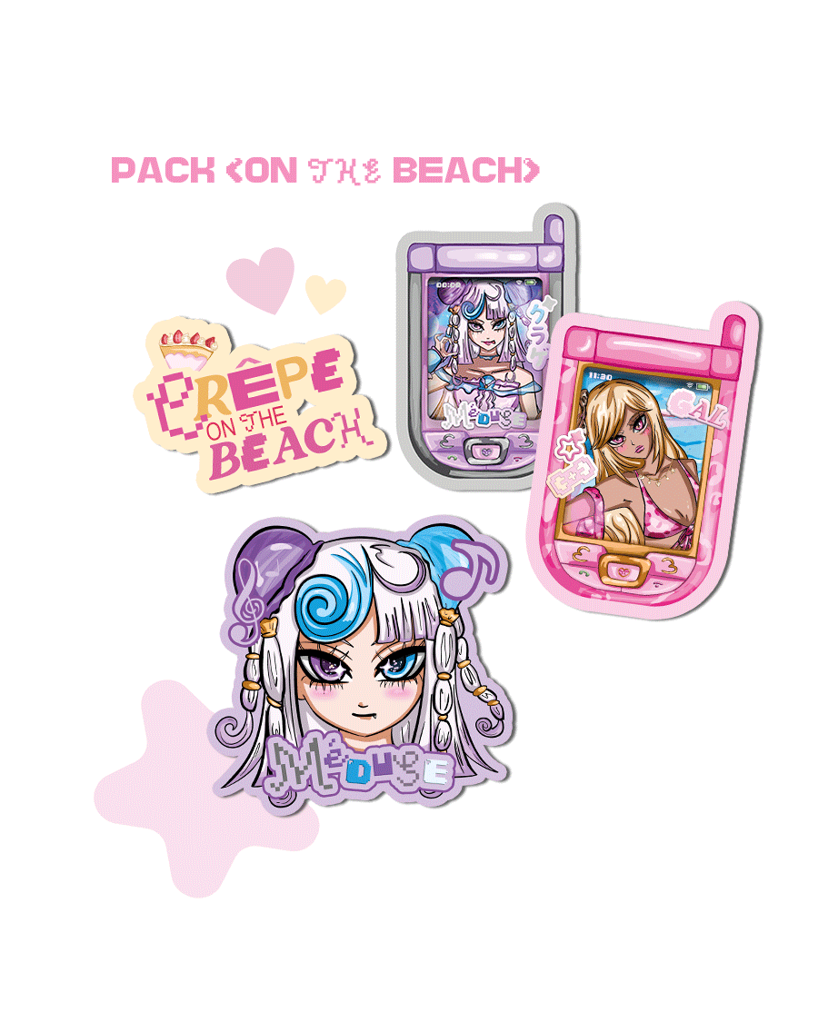 pack < on the beach > 4 stickers + 1 offert