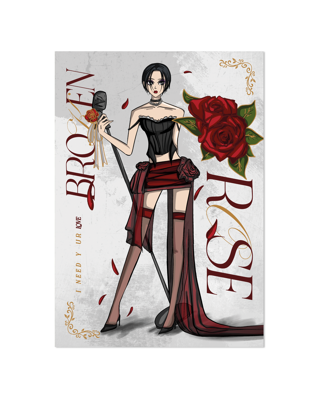 Broken rose print A4 | effets Gold & Rouge [defaut]